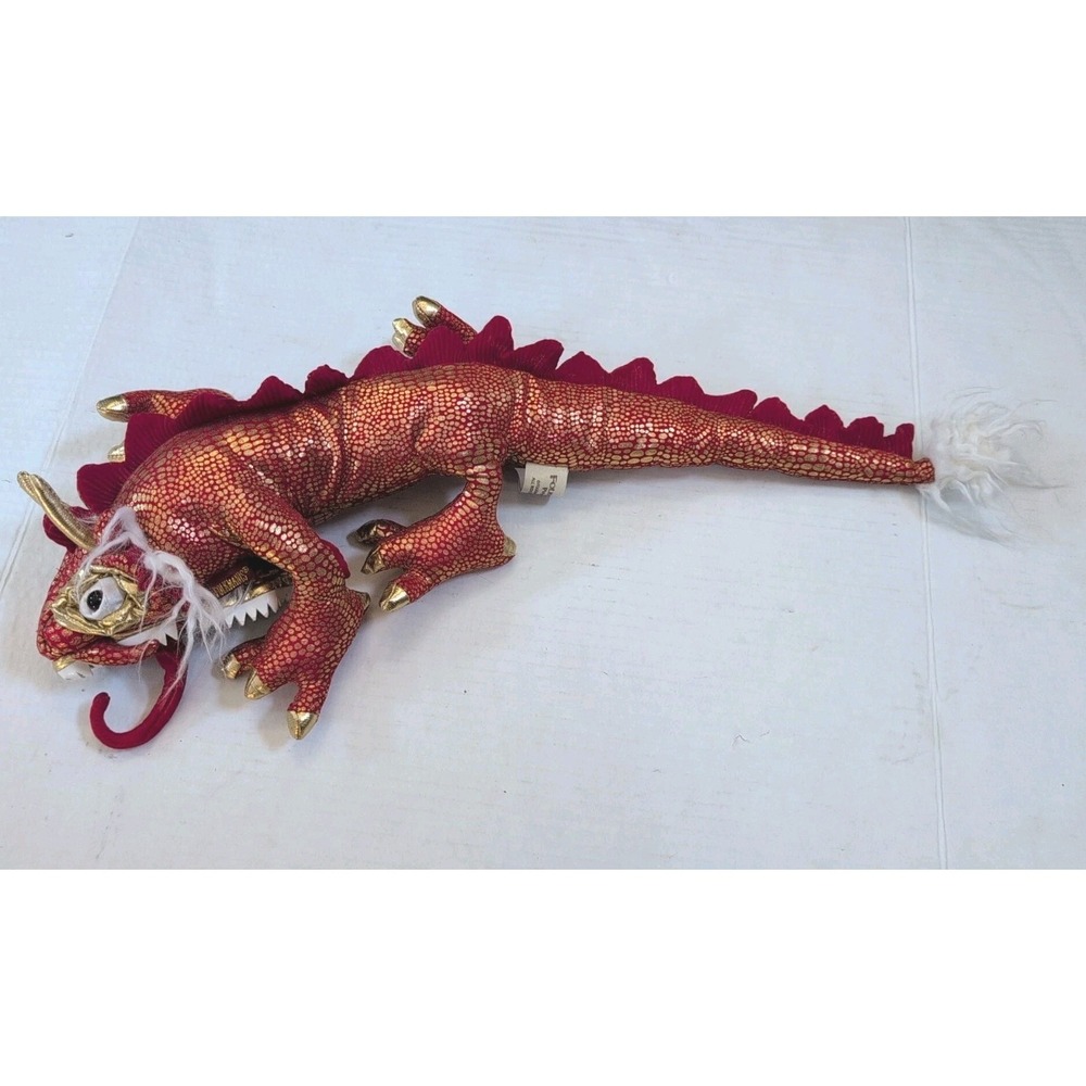 Folkmanis Hand Puppet Chinese Dragon Small Red Gold 23" Mouth Tongue Tail